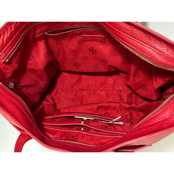 Tory Burch Plaque Large Pebbled Leather Tote in Kir Royale - Picture 8 of 8